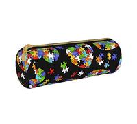 IUBBKI Étui à Crayons en Cuir Sensibilisation à l'autismePuzzlePiecesCoeur Support Pochette boîte Maquillage Sac Organisateur avec Fermeture éclair pour Le Bureau de l'école