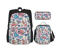 IUBBKI Fleur Style Provence sac à dos étudiant école livre sacs ensemble 3 pièces avec boîte à lunch porte-crayon pour garçons filles