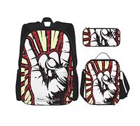 IUBBKI Geste rock Sac à dos scolaire trois pièces pour filles et ados (combinaison cartable + plumier + sac à lunch)