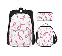 IUBBKI Imprimé ruban cancer du sein Sac à dos scolaire trois pièces pour filles et adolescentes (combinaison sac d'école + boîte à crayons + sac à lunch)