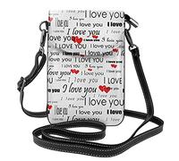 IUBBKI Je t'aime mots avec coeurs porte-monnaie pour téléphone portable - petit portefeuille en cuir à bandoulière femmes bretelles sac transporter carte cosmétiques