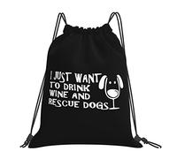 IUBBKI Je veux juste boire du vin et des chiens de sauvetage Sac à dos à cordon étanche Sac à dos de sport avec cordon de serrage Sac de sport