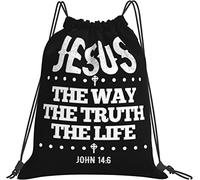IUBBKI Jesus The Way The Truth The Life John 14: 6 Gifts Black Backpack Bags Sports Cinch Sack String Backpack Storage Bags for School Gym Traveling Accessories