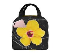 IUBBKI La boîte à lunch isolée par sacs jaunes de déjeuner d'hibiscus avec le sac fourre-tout plus frais réutilisable de poche pour la plage de pique-nique