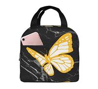 IUBBKI Le déjeuner jaune de papillon met en sac la boîte à lunch isolée avec le sac fourre-tout plus frais réutilisable de poche pour la plage de pique-nique