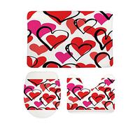 IUBBKI Lot de 3 tapis de bain antidérapants lavables avec motif cœur et tapis de sol en forme de U et housse d'abattant WC