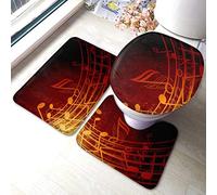 IUBBKI Lot de 3 tapis de salle de bain en flanelle doux antidérapant avec dos et tapis contour + housse de abattant de WC absorbant Motif note de musique Rouge