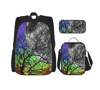 IUBBKI Moon magic night sky tree of life Sac à dos scolaire trois pièces pour filles et adolescents (combinaison sac d'école + boîte à crayons + sac à lunch)