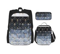 IUBBKI Noir Blanc Gris Ombre Géométrique Marbre Garçons Filles Sac À Dos Sac À Dos Ensemble 3 Pièces Cartable Scolaire Boîte À Lunch Sac À Crayons