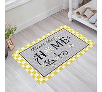 IUBBKI Paillasson d'extérieur 40 x 60 cm abeilles avec marguerites gris jaune tapis sols de bain décoratif lavable tapis de porte d'entrée antidérapant pour patio, couloir, cuisine