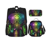 IUBBKI Pavé Monternet Plumes Sac à dos scolaire trois pièces pour filles et ados (combinaison cartable + plumier + sac à lunch)