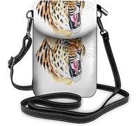 IUBBKI Petit sac à main en cuir Pu pour téléphone portable Big White Dark Head Ferocity Tiger Open Mouth Sacs à bandoulière Portefeuille de voyage
