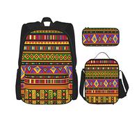 IUBBKI Pièces Ensemble Sacs à Dos Ethnique Coloré Motif Afrique Art Livre Sac Voyage Camping Travail Sac D'école Trousse Sac À Lunch Combinaison Pour Hommes Femmes Garçons Filles