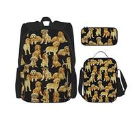 IUBBKI Pièces Ensemble Sacs à Dos Noir Golden Retriever Chien Chiot Cartable Voyage Camping Travail Sac D'école Trousse Sac À Lunch Combinaison Pour Hommes Femmes Garçons Filles