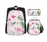 IUBBKI Pink Flamingo garçons filles sac à dos sac à dos ensemble 3 pièces école cartable boîte à lunch sac à crayons
