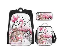 IUBBKI Pink Flamingo garçons filles sac à dos sac à dos ensemble 3 pièces école cartable boîte à lunch sac à crayons