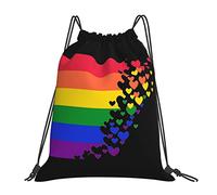 IUBBKI Pride Progress Flag Rainbow Heart 14x16 In Sac à dos à cordon Sac de sport léger Sac de basket-ball étanche