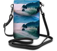IUBBKI Pu cuir petit téléphone portable sac à main paysage prairie prairie steppe arbres montagne brouillard sacs à bandoulière portefeuille de voyage