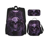 IUBBKI Purple Skull Backpack Student School Book Bags Set 3 pièces avec boîte à lunch étui à crayons pour garçons filles