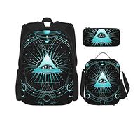 IUBBKI Pyramid All Seeing Eye Sac à dos scolaire trois pièces pour filles et adolescents (combinaison sac d'école + boîte à crayons + sac à lunch)