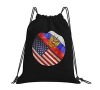 IUBBKI Retro America And Russian Flag Drawstring Backpack Black Gym Bag Sport Bag Sackpack for Men Women Kids