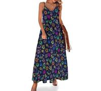 IUBBKI Robe Longue d'été sans Manches à col en V et Dos Nu pour Femme, Style Neon Space, Taille XL