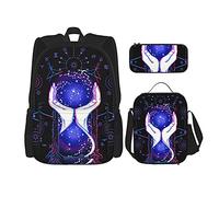 IUBBKI Sablier de l'espace magique Sac à dos scolaire trois pièces pour filles et adolescents (combinaison sac d'école + boîte à crayons + sac à lunch)