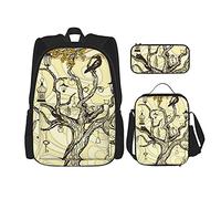 IUBBKI Sac à dos scolaire trois pièces Autumn Magical Tree of Life pour filles et adolescents (combinaison sac d'école + boîte à crayons + sac à lunch)