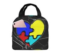 IUBBKI Sacs à lunch en forme de coeur de sensibilisation à l'autisme Boîte à lunch isolée avec sac fourre-tout isotherme réutilisable pour la plage de pique-nique