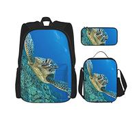 IUBBKI Sea-Turtle Backpack Student School Book Bags Set 3 pièces avec boîte à lunch Trousse à crayons pour garçons filles
