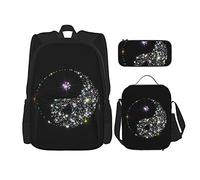 IUBBKI Shining Star Yin Yang Sac à dos scolaire trois pièces pour filles et adolescents (combinaison sac d'école + boîte à crayons + sac à lunch)