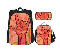 IUBBKI Signe de geste rock Sac à dos scolaire trois pièces pour filles et adolescents (combinaison sac d'école + boîte à crayons + sac à lunch)