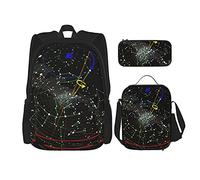 IUBBKI Système solaire Polaris in the Milky Way Sac à dos scolaire trois pièces pour filles et adolescents (combinaison sac d'école + boîte à crayons + sac à lunch)
