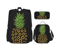 IUBBKI Tournesol composé d'ananas Sac à dos scolaire trois pièces pour filles et adolescents (combinaison sac d'école + plumier + sac à lunch)