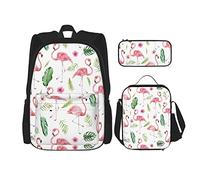 IUBBKI Tropical Flamingo garçons filles sac à dos sac à dos ensemble 3 pièces école cartable boîte à lunch sac à crayons