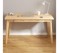IUBGFTO avec 2 tiroirs, Bureau d'étude Moderne avec Pieds en Bois Massif, Petit Bureau Simple pour Bureau à Domicile (Naturel 39 Pouces)