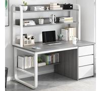 IUBGFTO avec 3 tiroirs et étagères de Rangement, Bureau d'étude Moderne, Station de Travail pour Ordinateur Portable pour Bureau à Domicile (Gris 1 100 cm)