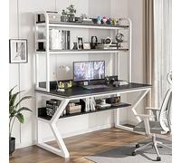 IUBGFTO avec étagère, Bureau d'étude pour PC, Bureau à Domicile, Poste de Travail d'étude pour Adultes/étudiants (Cadre Noir + Blanc 31 Pouces)