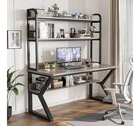 IUBGFTO avec étagère, Bureau d'étude pour PC, Bureau à Domicile, Table de Travail d'étude pour Adultes/étudiants (Cadre Gris + Noir 47 Pouces)