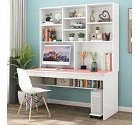 IUBGFTO avec étagère pour Petit Espace, Table d'écriture en Bois/Poste de Travail pour Adolescents, Table d'étude pour étudiants, Bureau à Domicile avec (Rose 47 Pouces)