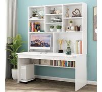 IUBGFTO avec étagère pour Petit Espace, Table d'écriture/Poste de Travail en Bois pour Adolescents, Table d'étude pour étudiants, Bureau à Domicile avec (Blanc 39 Pouces)