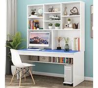 IUBGFTO avec étagère pour Petit Espace, Table d'écriture/Poste de Travail en Bois pour Adolescents, Table d'étude pour étudiants, Bureau à Domicile avec (Bleu 39 Pouces)