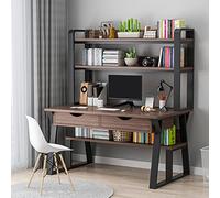 IUBGFTO avec étagères de Rangement et 2 tiroirs Bureau à Domicile Poste de Travail d'écriture Bureau d'ordinateur Portable de Style Simple et Moderne (Noyer 47 Pouces)