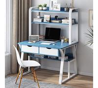 IUBGFTO avec étagères de Rangement et 2 tiroirs Bureau à Domicile Poste de Travail d'étude d'écriture Bureau d'ordinateur Portable de Style Simple et Moderne (Bleu 31 Pouces)