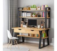 IUBGFTO avec étagères de Rangement et 2 tiroirs Bureau à Domicile Poste de Travail d'étude d'écriture Bureau pour Ordinateur Portable de Style Simple et Moderne (Poire 31 Pouces)