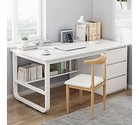 IUBGFTO avec étagères de Rangement et 3 tiroirs Bureau de Style Simple et Moderne Bureau à Domicile Bureau d'écriture (Blanc 39 Pouces)