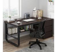 IUBGFTO avec étagères de Rangement et 3 tiroirs, Bureau de Style Simple et Moderne, Bureau à Domicile, Poste de Travail, Bureau d'écriture (Noyer Noir 47 Pouces)