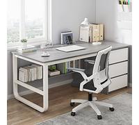 IUBGFTO avec étagères de Rangement et 3 tiroirs, Bureau de Style Simple et Moderne, Bureau à Domicile, Poste de Travail, Bureau d'écriture (Gris 47 Pouces)