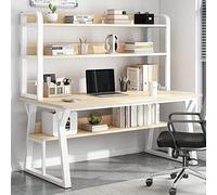 IUBGFTO avec étagères de Rangement et bibliothèque, Bureau Simple et Moderne avec Cadre en métal Robuste, Poste de Travail d'écriture pour la Maison et Le Bureau (Nature 39 Pouces)