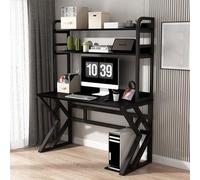 IUBGFTO avec étagères de Rangement, Grande Table d'étude pour Bureau à Domicile avec étagère en Bois pour Ordinateur Portable, Bureau de Jeu (Noir 100 x 60 x 170 cm)